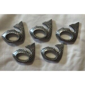 Cast Aluminum Metal Fish Koi Figural 3D Napkin Holders, India Set Of Five